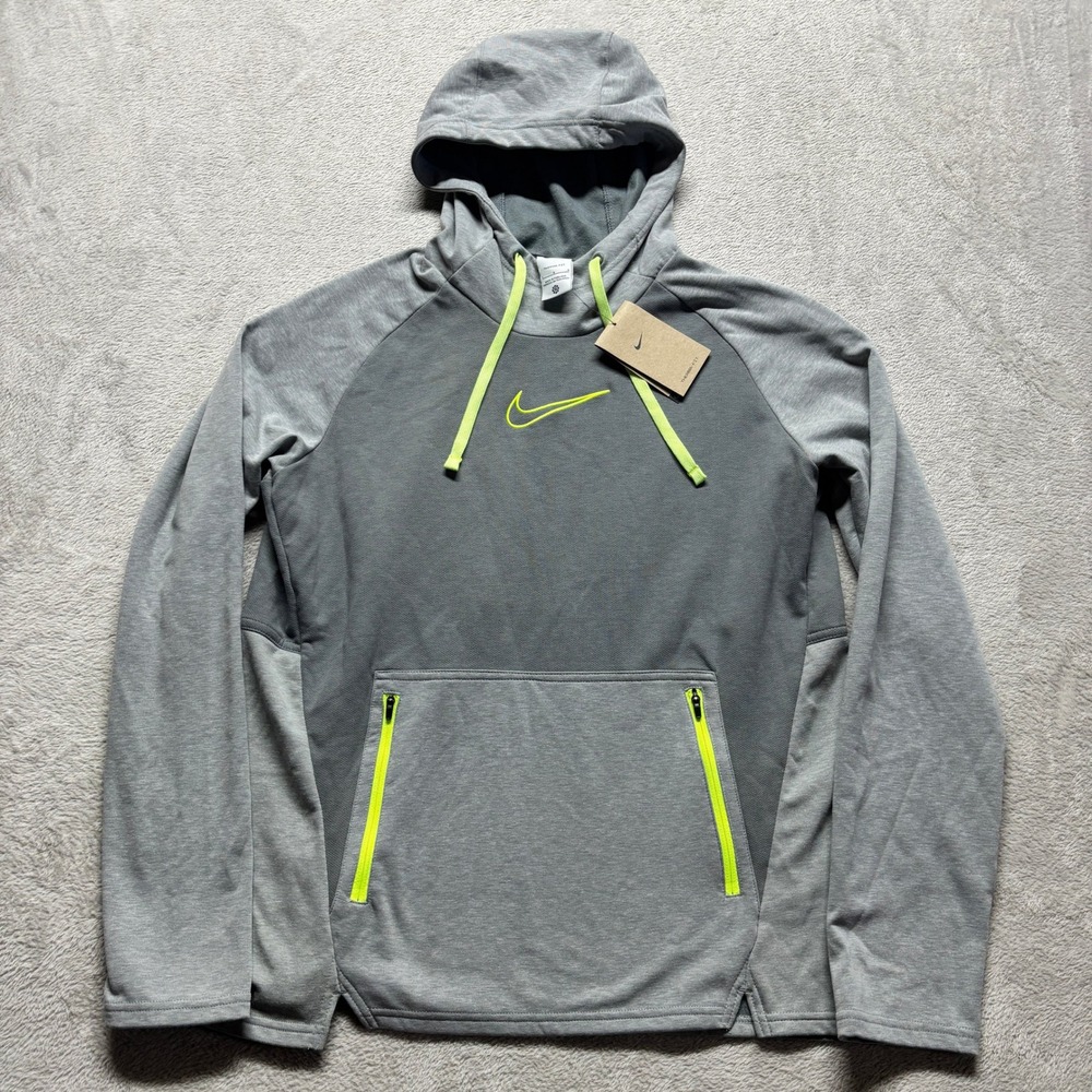 Nike Hoodie Mens L DD2112-084 Therma-FIT Grey / Volt Training Lightweight NEW